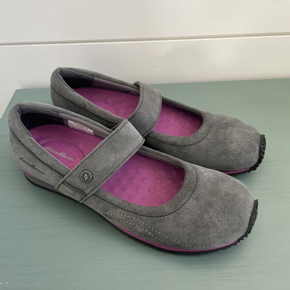 Eddie Bauer Shoes Sz 7.5 Mary Jane Loafers Comfort Flat‎ Grey Suede